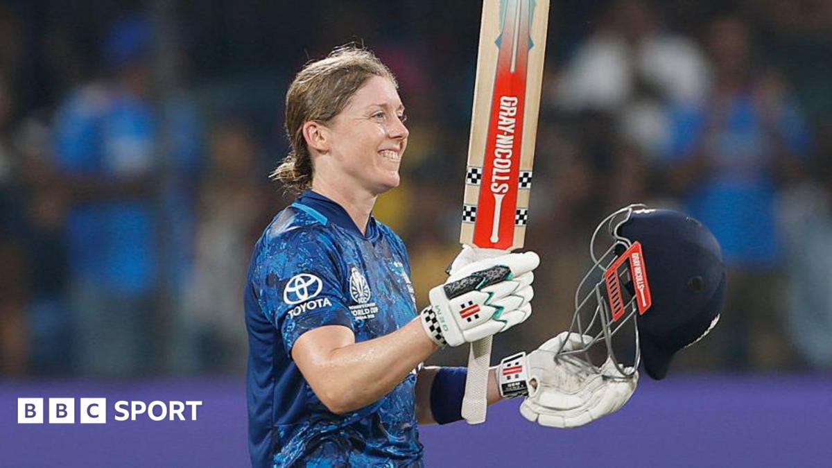 Heather Knight celebrates a century v India at the 2025 World Cup
