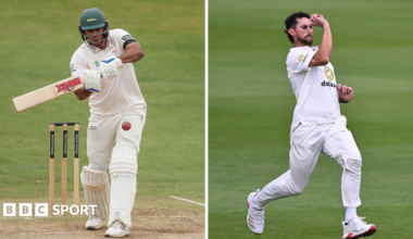 Rishi Patel in action for Leicestershire (left) and Fynn Hudson-Prentice playing for Sussex (right)