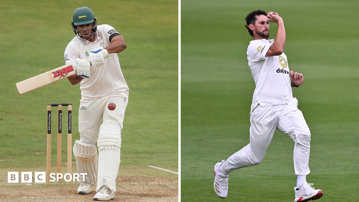 Rishi Patel in action for Leicestershire (left) and Fynn Hudson-Prentice playing for Sussex (right)