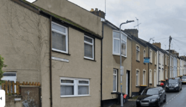 St Edwards Street in Newport with cars parked either side of the road.