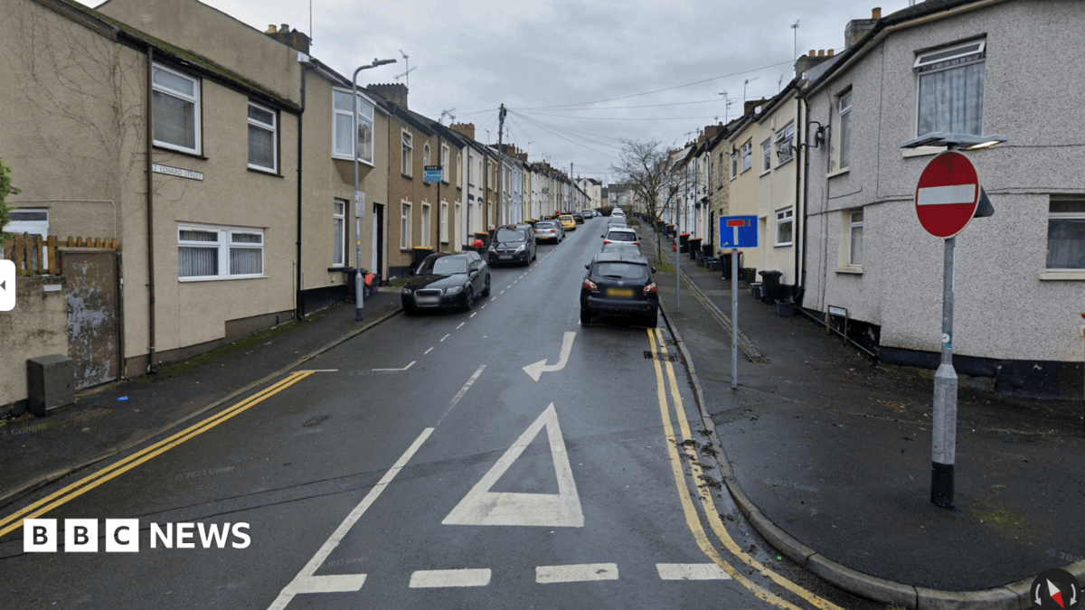 St Edwards Street in Newport with cars parked either side of the road.