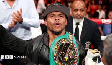 Shakur Stevenson celebrates beating William Zepeda in 2025