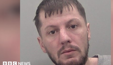 A police custody image of a man with a beard
