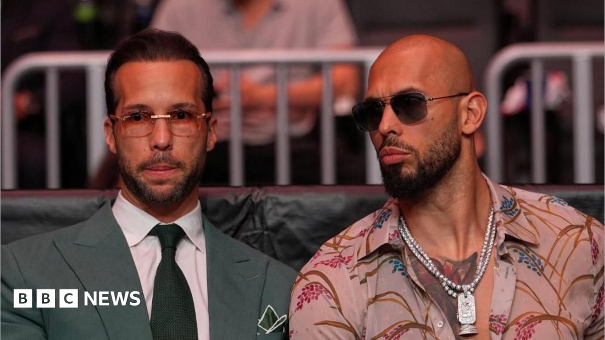 Andrew Tate and Tristan Tate are pictured sitting together at a UFC match.