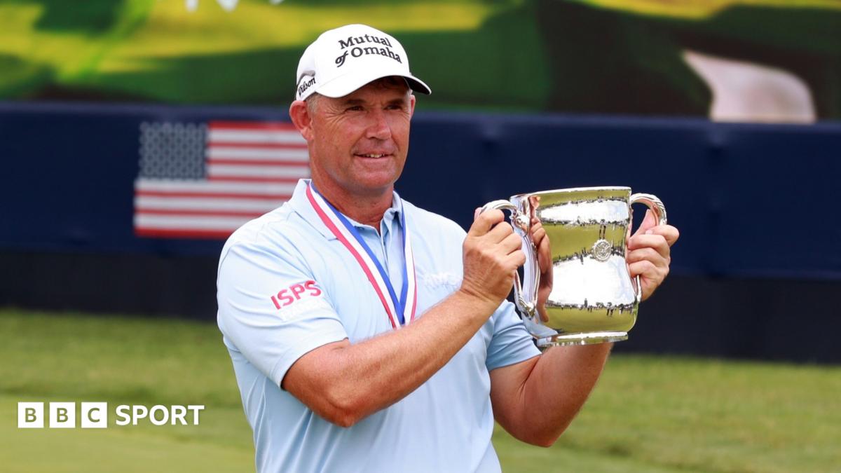 Padraig Harrington celebrates winning the US Senior Open