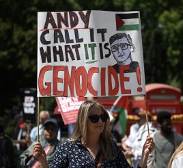 People stage a pro-Palestinian demonstration and call on Labour Party leader Andy Burnham, who is preparing to take office as prime minister, to impose comprehensive sanctions on Israel, in London, United Kingdom on July 18, 2026. [Raşid Necati Aslım - Anadolu Agency]