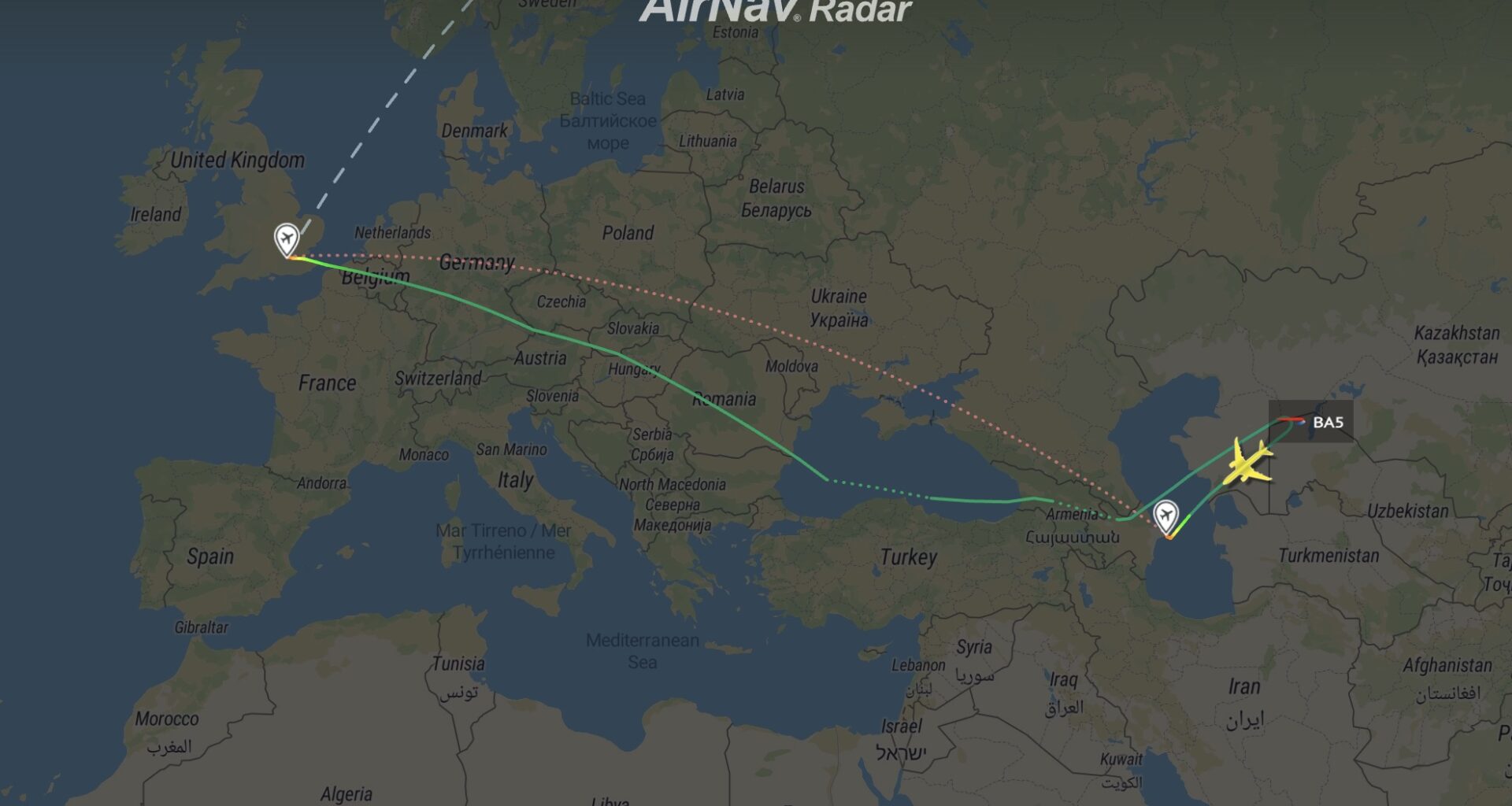 British Airways Dreamliner operating flight BA5 declared an emergency and diverted to Azerbaijan