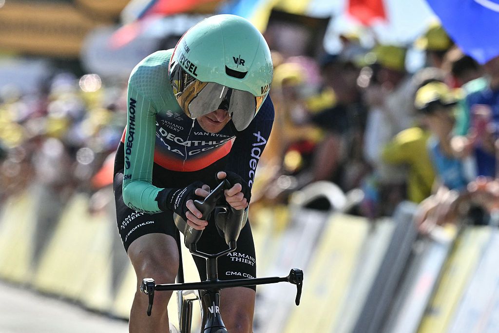 Paul Seixas cycles to the finish line of the 16th stage of the 113th edition of the Tour de France cycling race, 26 km between &Eacute;vian-les-Bains and Thonon-les-Bains