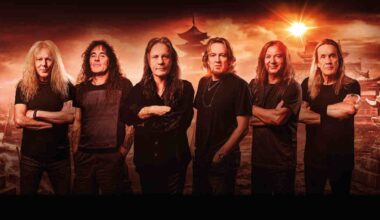 Iron Maiden posing for a photograph in 2021