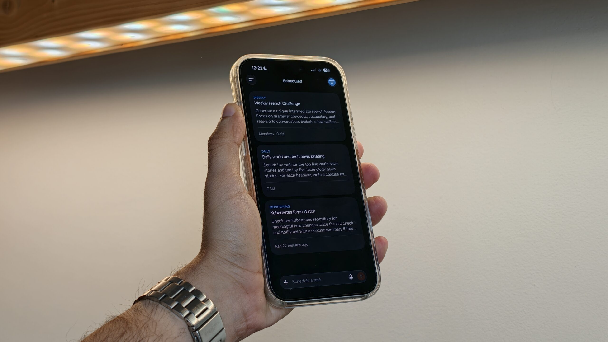 image of ChatGPT scheduled tasks setup on a phone