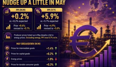 Euro area producer prices continue to pick up in May even as energy prices cool a little