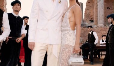 Erling Haaland and Isabel Haugseng Johansen at the Dolce & Gabbana Alta Sartoria show in Taormina, Italy.