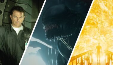 Split image showing three space horror movies: Event Horizon, Alien: Romulus, and Sunshine