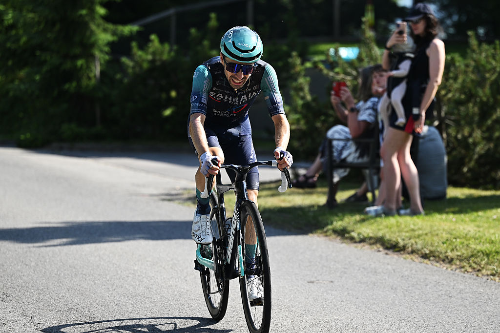 VILLARS-SUR-OLLON, SWITZERLAND - JUNE 21: Lenny Martinez of France and Team Bahrain - Victorious competes during the 89th Tour de Suisse 2026, Stage 5 a 150.7km stage from Villars-sur-Ollon to Villars-sur-Ollon 1249m / #UCIWT / on June 21, 2026 in Villars-sur-Ollon, Switzerland. (Photo by Tim de Waele/Getty Images)