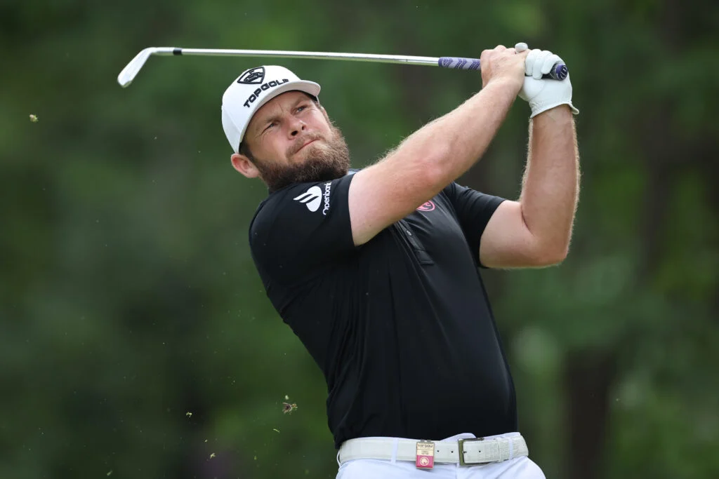 Tyrrell Hatton of Legion XIII plays his shot from the 8th tee during day four of LIV Golf Mexico City at Club de Golf Chapultepec