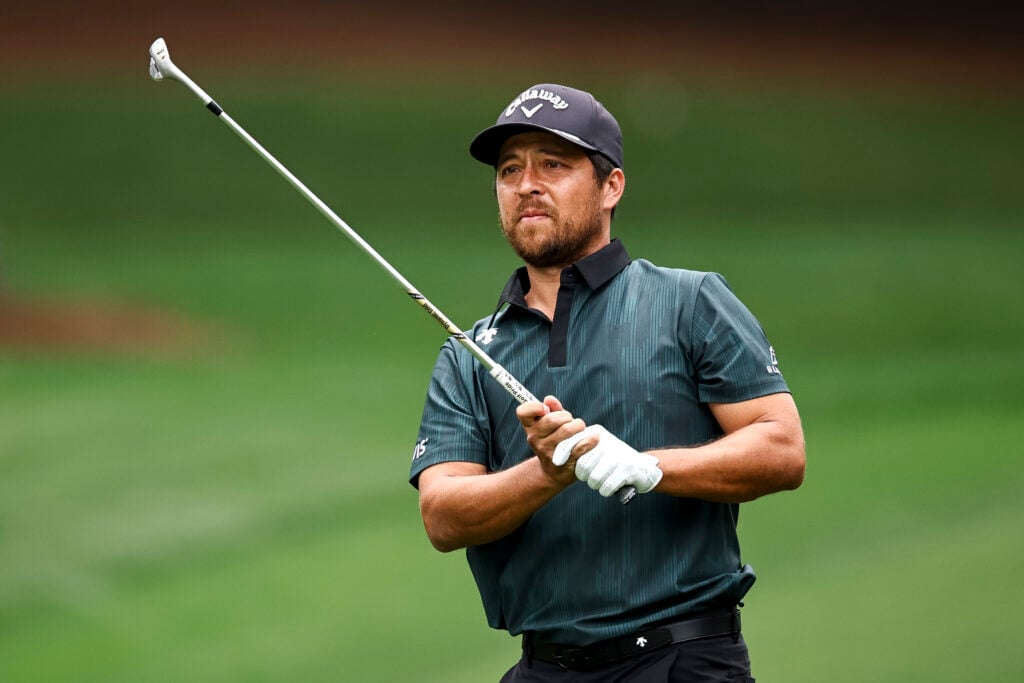 Xander Schauffele hits an approach during the third round of the Truist Championship