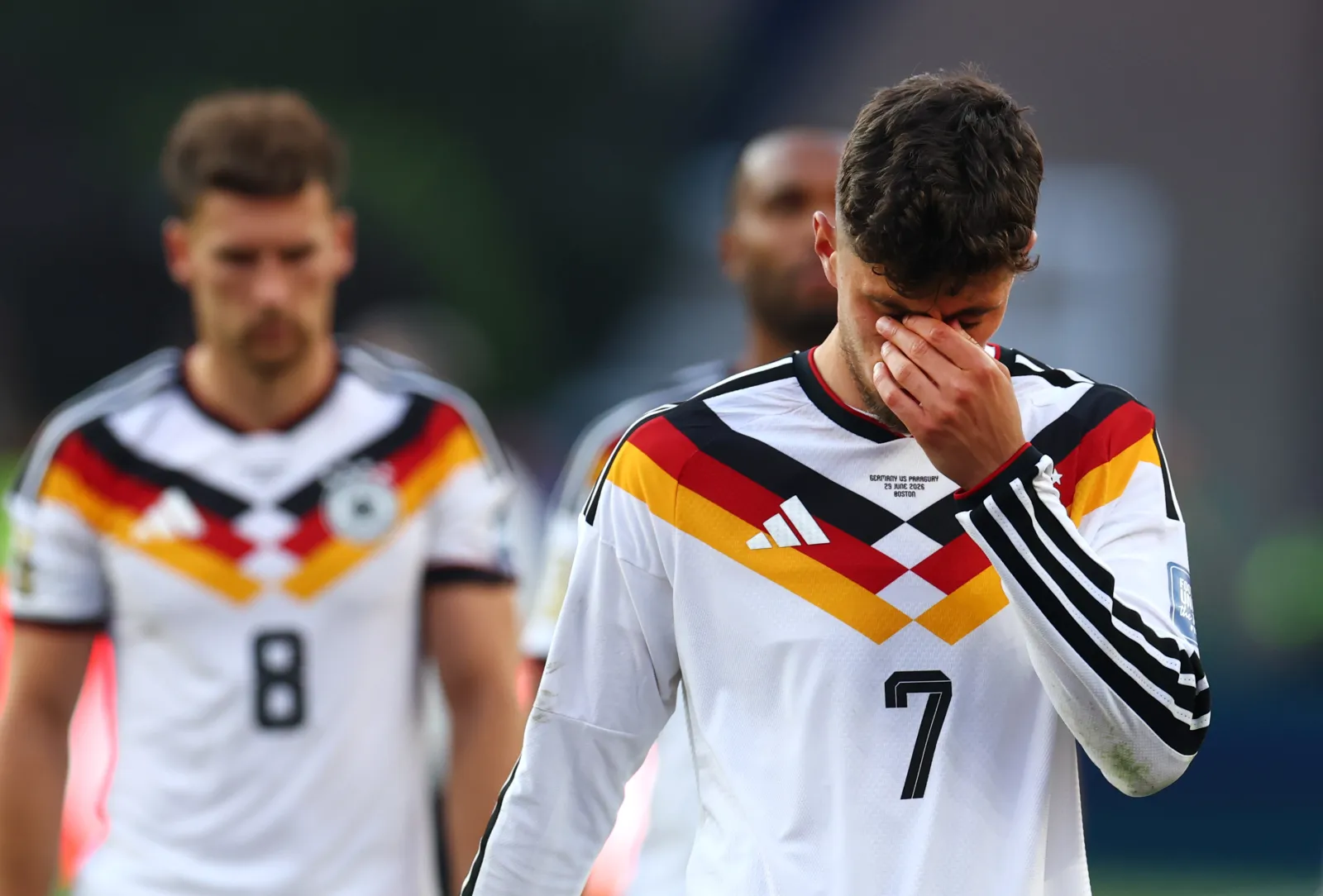 Kai Havertz #7 of Germany reacts after the penalty shootout loss during the FIFA World Cup 2026 Round Of 32 match between Germany and Paraguay at Boston Stadium on June 29, 2026 in Foxborough, Massachusetts.