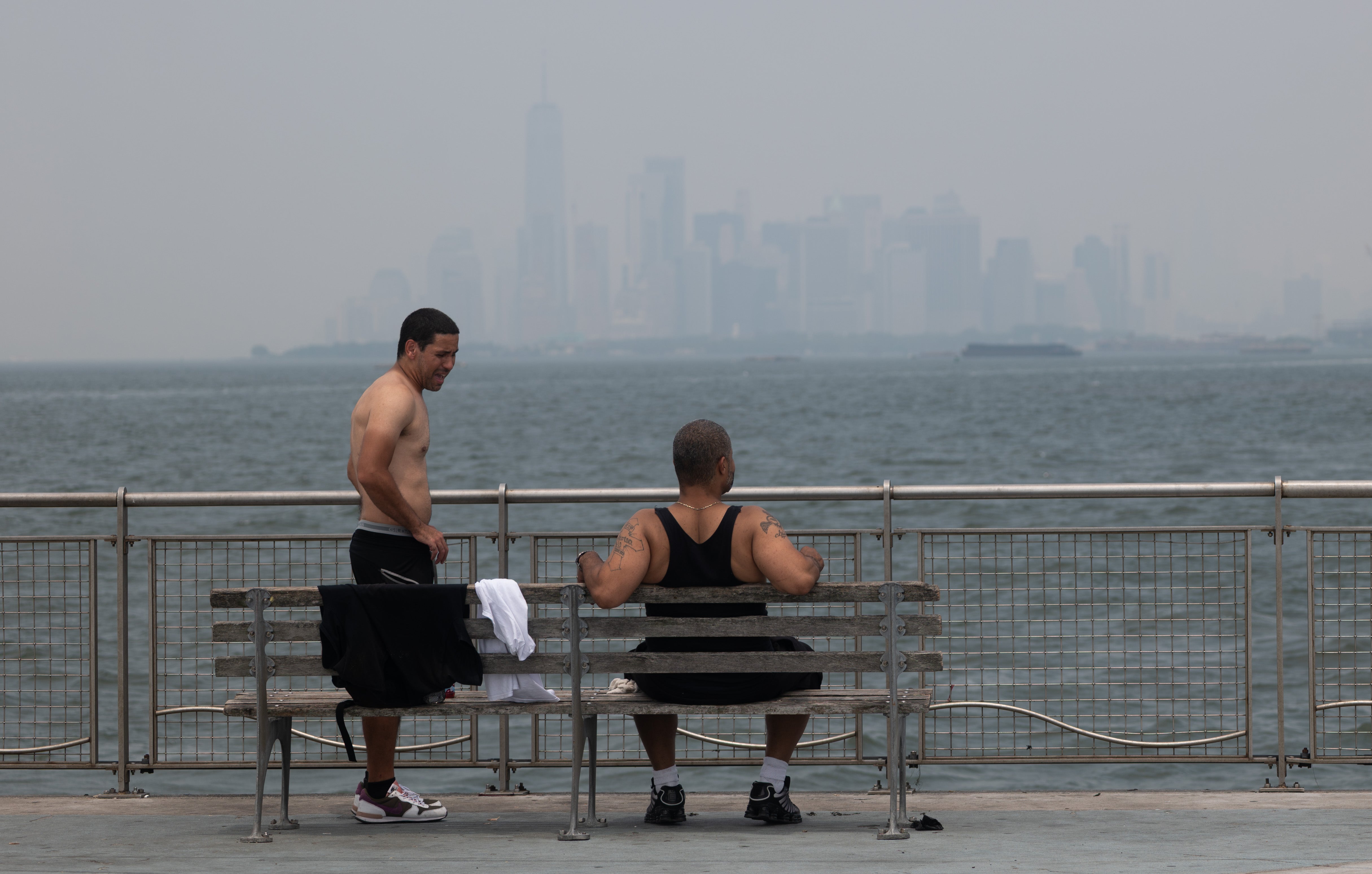 Haze from Canadian wildfires blankets the Manhattan skyline on Wednesday in New York City. Wildfire smoke brings dangerous particle pollution that can harm the lungs