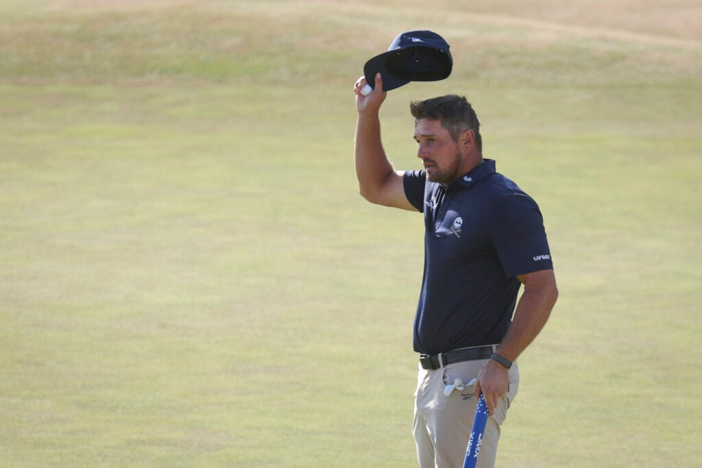 Bryson DeChambeau acknowledges the crowd after his final round at The Open Championship