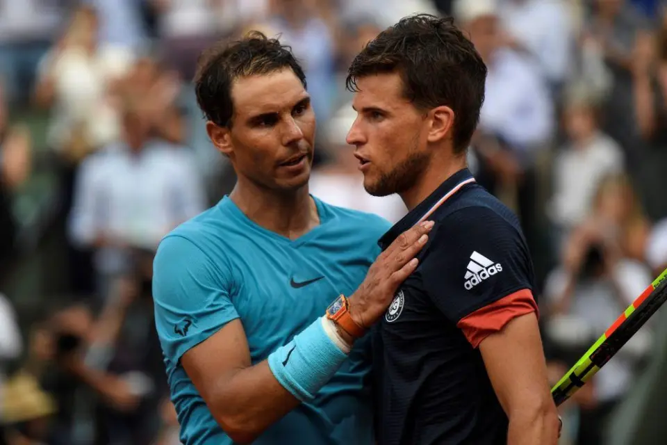 Rafael Nadal consoles Dominic Thiem after beating him in the French Open final