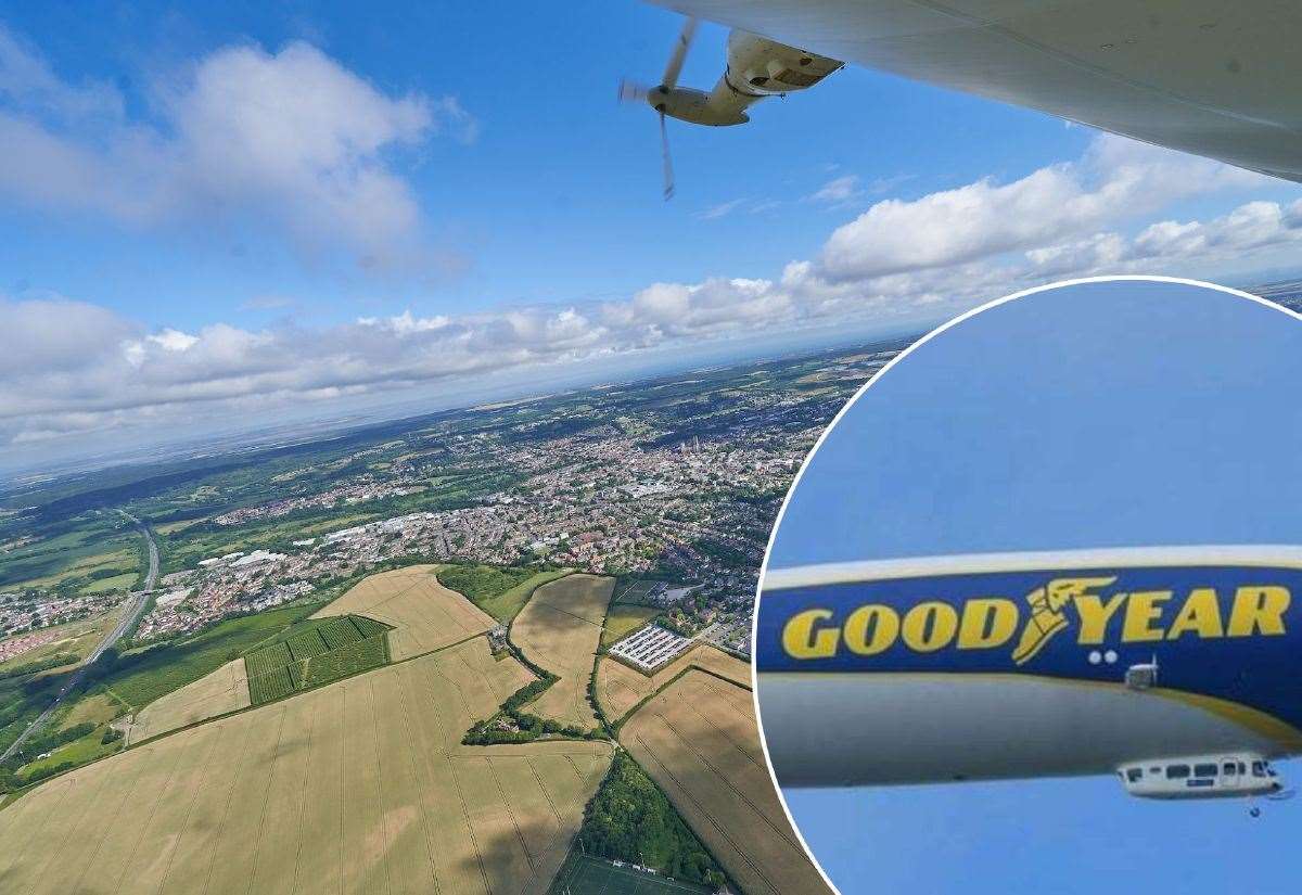 Cockpit view: Pilot shares images taken from Goodyear Blimp as it flies over Kent for first time in four years