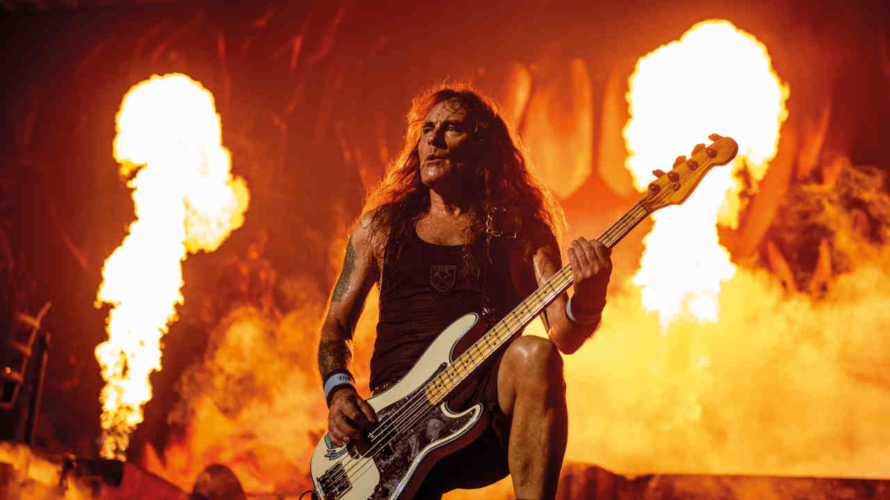 Iron Maiden&rsquo;s Steve Harris performing onstage in 2021