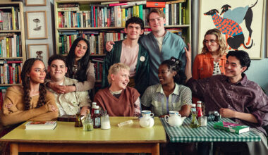 From left (top-to-bottom): Yasmin Finney, Tobie Donovan, Leila Khan, Joe Locke, Kit Connor, Kizzy Edgell, Corinna Brown, Rhea Norwood, William Gao behing the scenes of Heartstopper Forever.