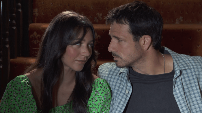 Hollyoaks Summer trailer (21) Dodger and Cleo stare into one another's eyes in Hollyoaks