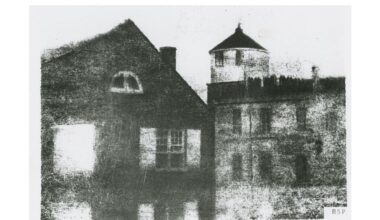 A scan of a daguerreotype of a school in Pennsylvania
