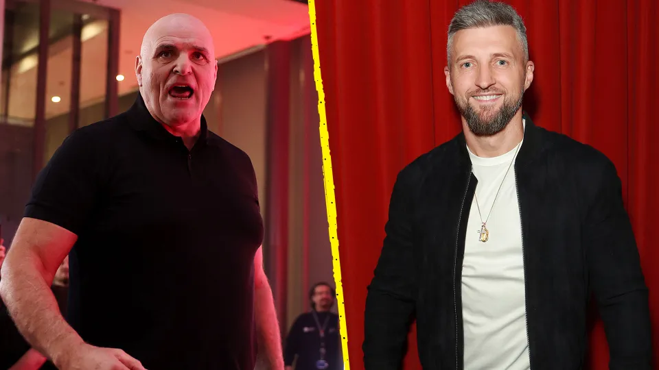 John Fury [left] shouting at Carl Froch [right]