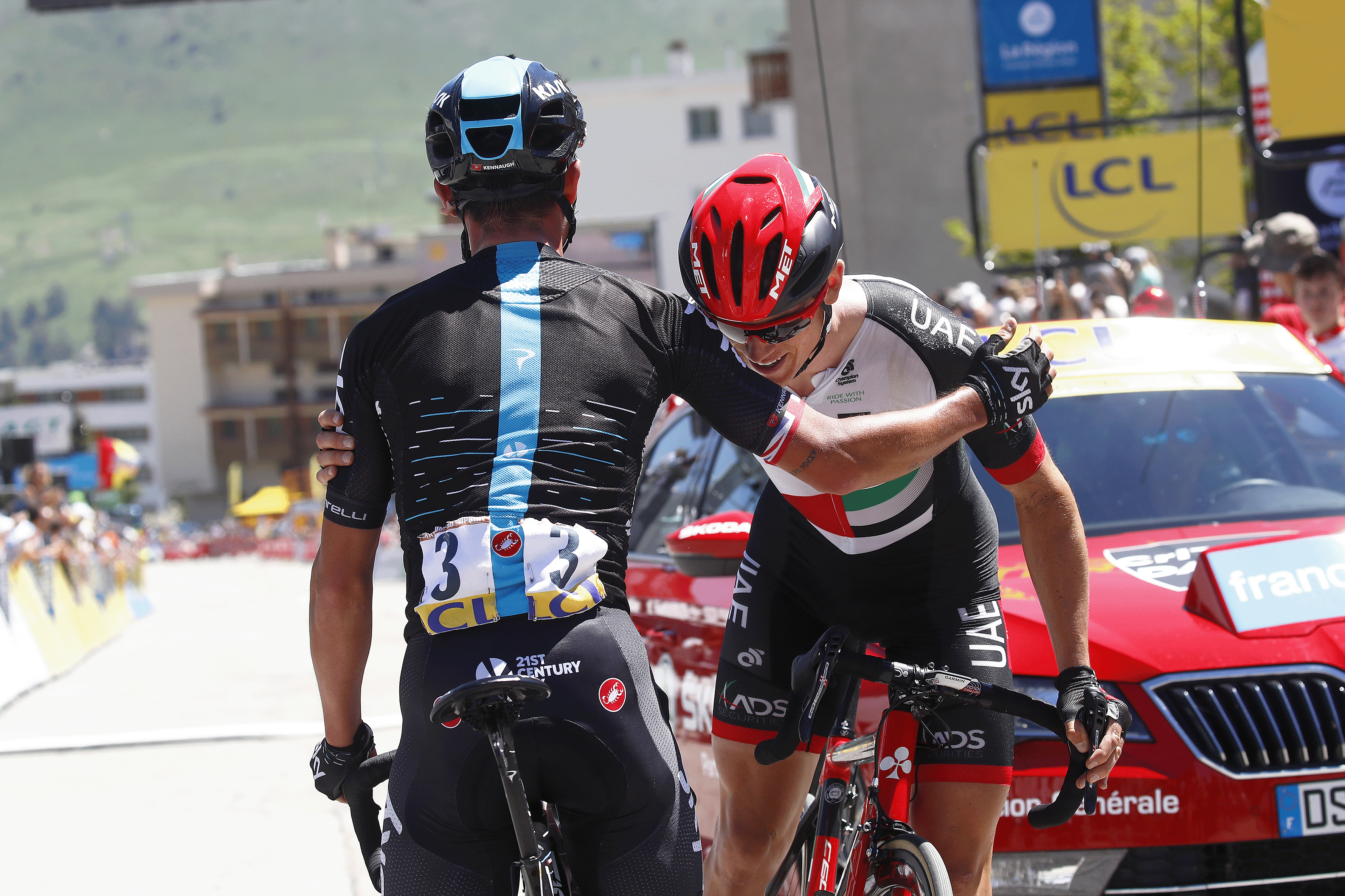 Cycling: 69th Criterium du Dauphine 2017 / Stage 7 Arrival / Ben SWIFT (GBR)/ Peter KENNAUGH (GBR)/ Celebration / Aoste - Alpe d'Huez 1850m (168km)/ (Photo by Tim de Waele/Corbis via Getty Images)