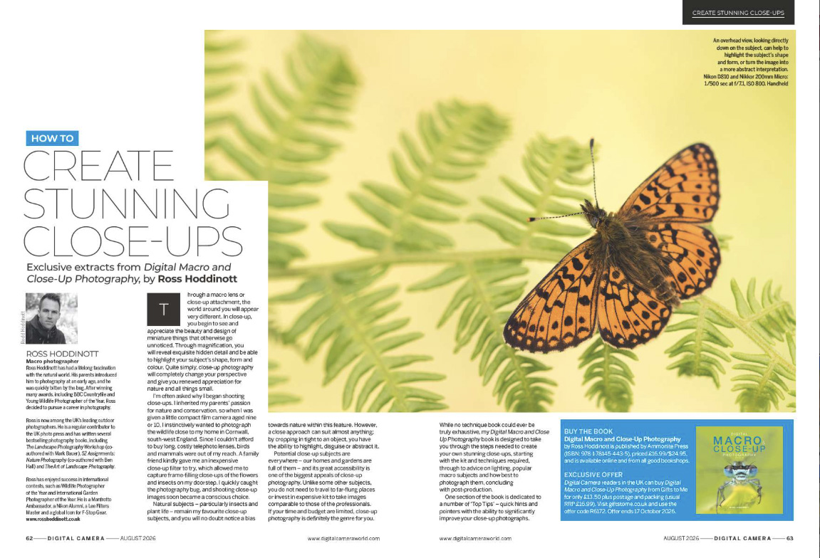 Image showing the first two pages of the feature of issue 310 (August 2026) of Digital Camera magazine – how to create stunning close-up photographs