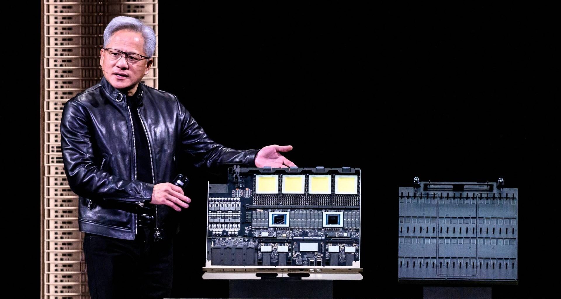 Nvidia CEO Jensen Huang introduces Vera Rubin, a next-generation AI data center platform, and Rubin Ultra, a next-generation AI GPU architecture, during the keynote address at GTC 2026.