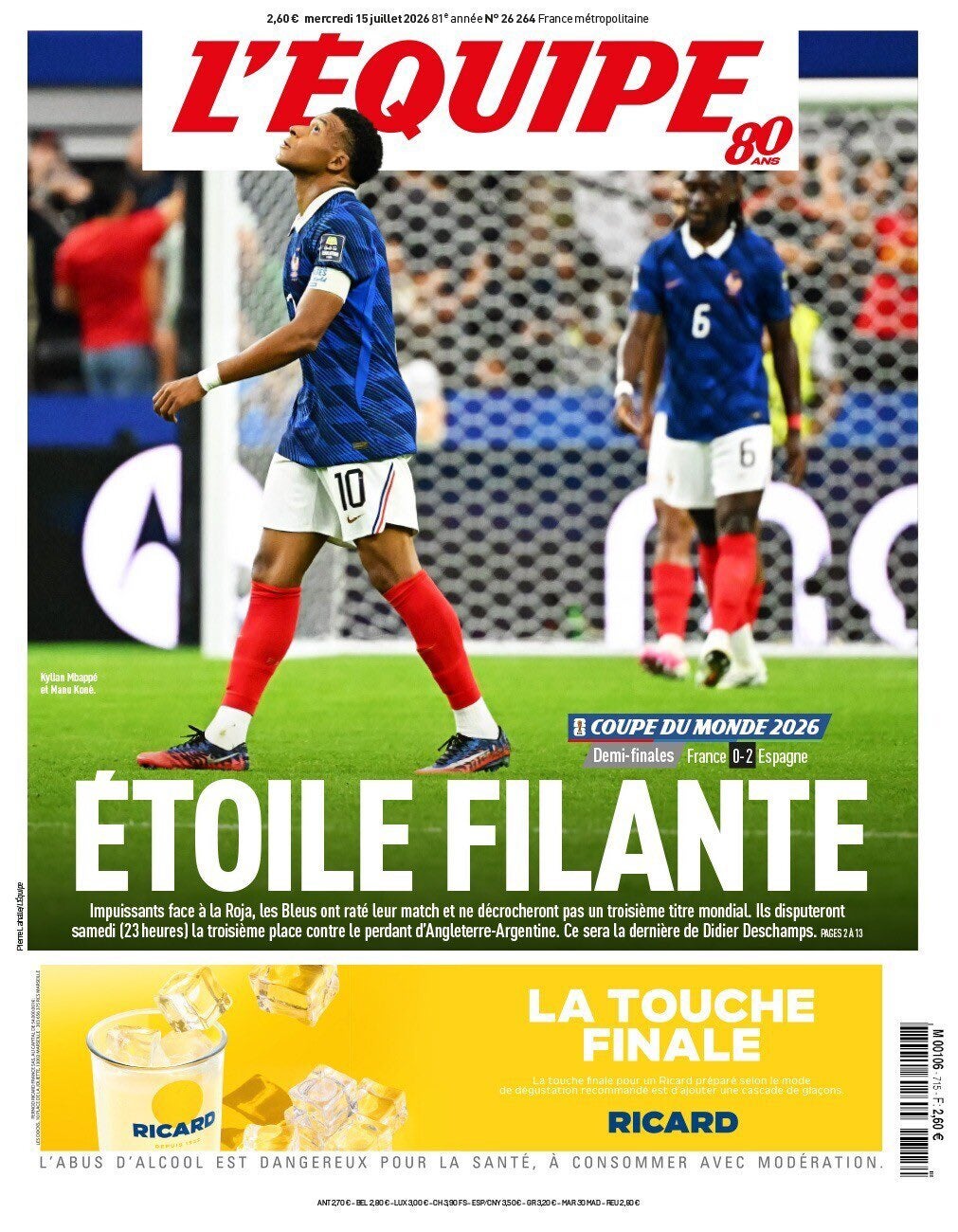 L'Equipe reacts to France's World cup loss to Spain