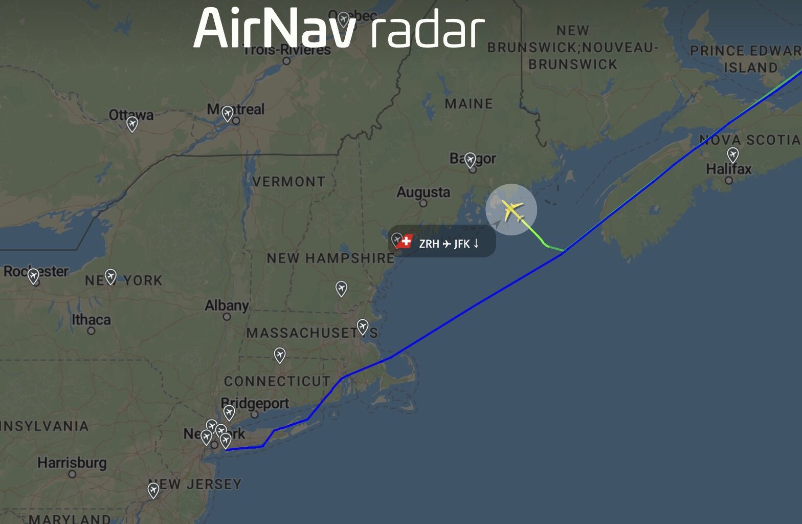 Swiss flight LX16 to JFK is declaring an emergency and diverting to BGR