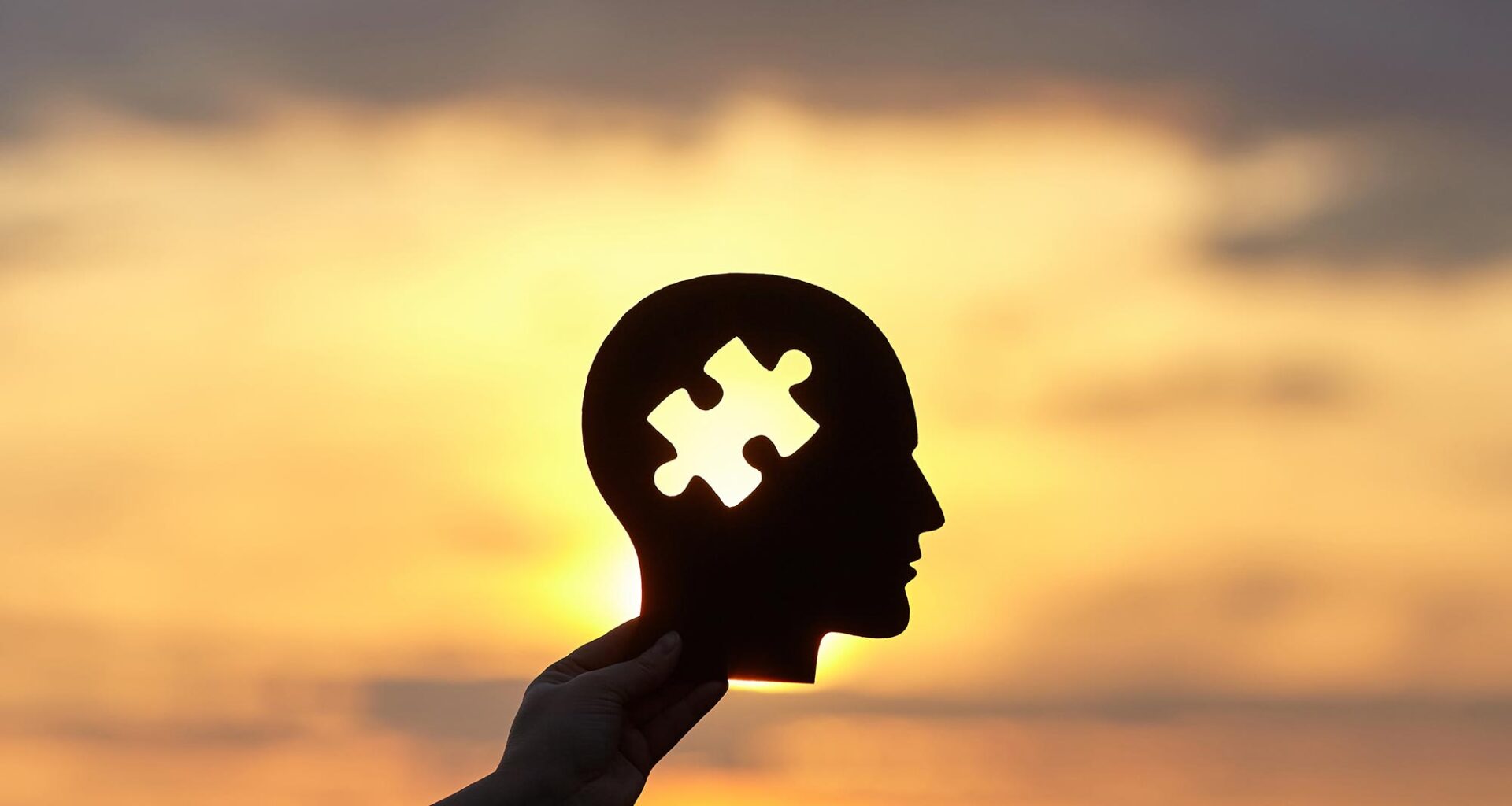 Man Brain Puzzle Missing Pieces Dementia Sunset