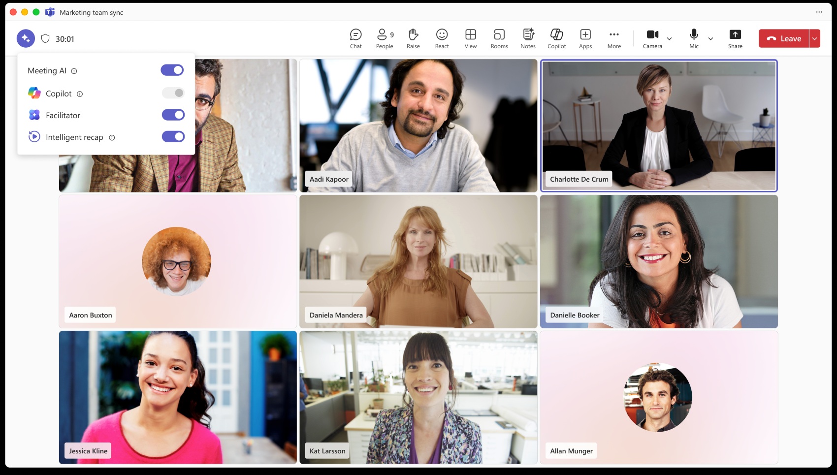 Meeting AI control in Microsoft Teams