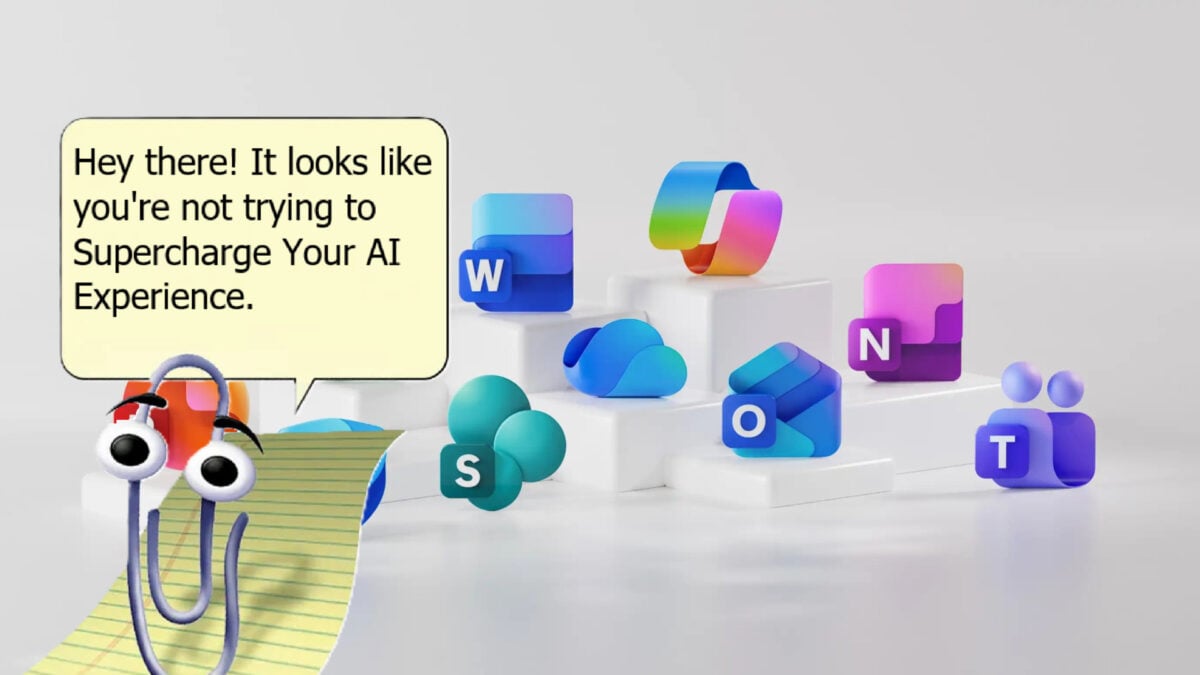 Microsoft Office logos with Clippy edited in