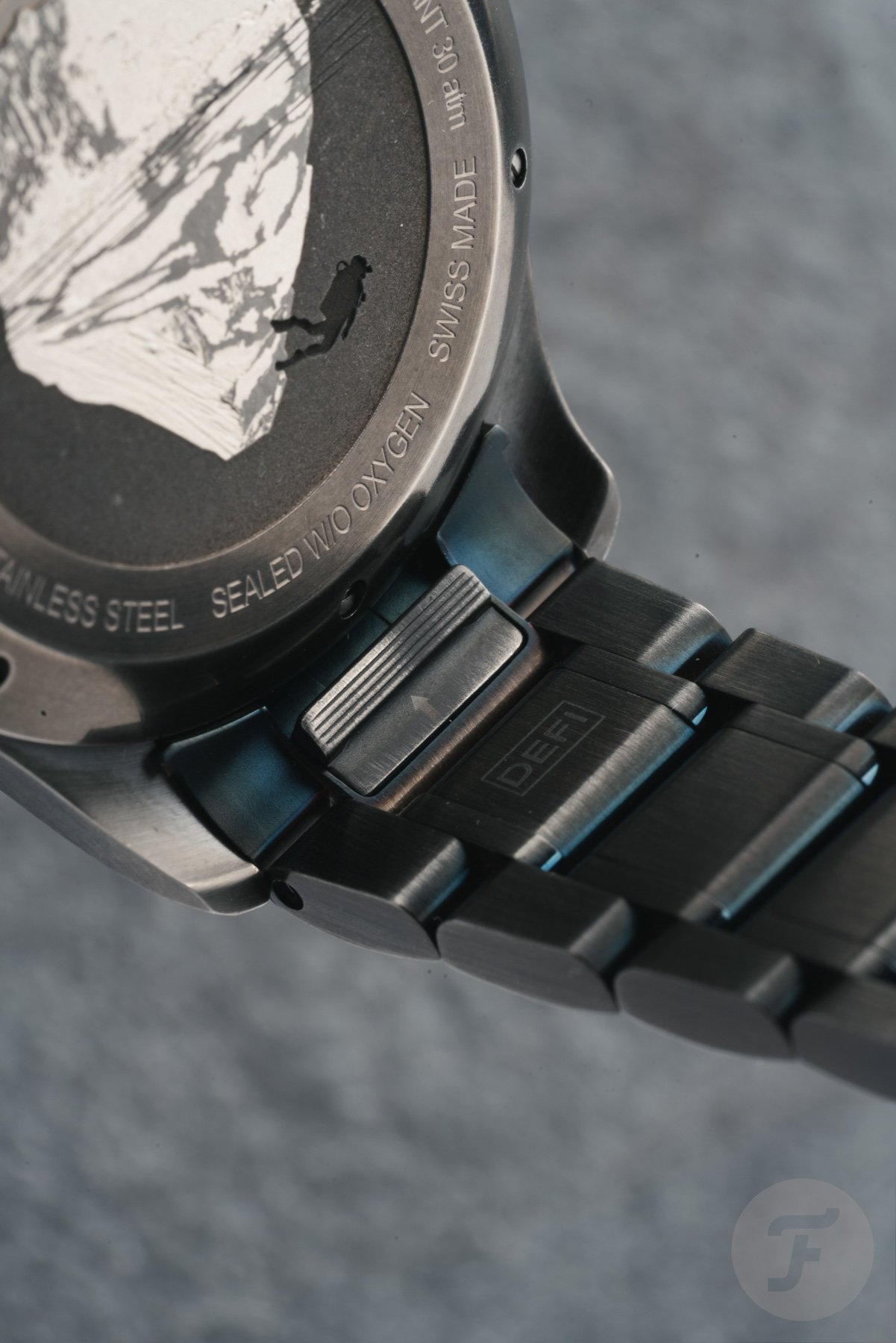 underside of bracelet and end link of the Montblanc Iced Sea Automatic Date 0 Oxygen ref. MB137541