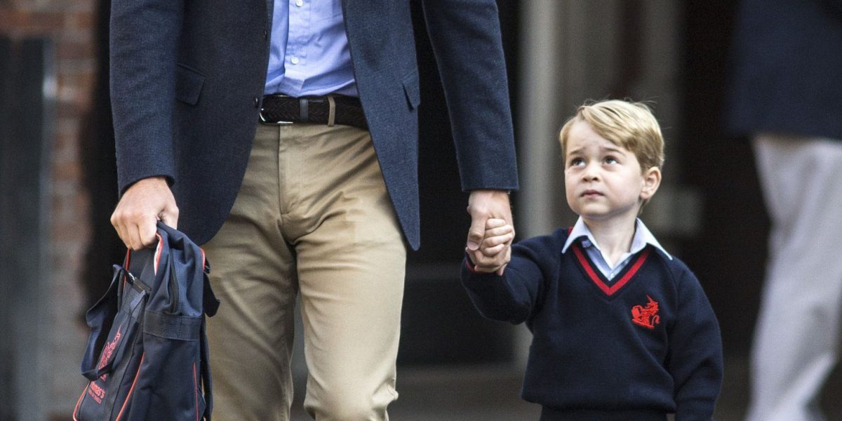 Prince George arrives with the Duke of Cambridge at Thomas's Battersea in London, as he starts his first day of school. PRESS ASSOCIATION Photo. Picture date: Thursday September 7, 2017. See PA story ROYAL George. Photo credit should read: Richard Pohle/The Times/PA Wire