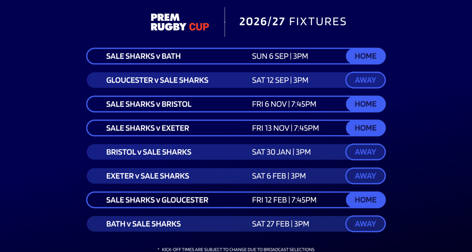 SHARKS KICK OFF PREM RUGBY CUP AT HOME