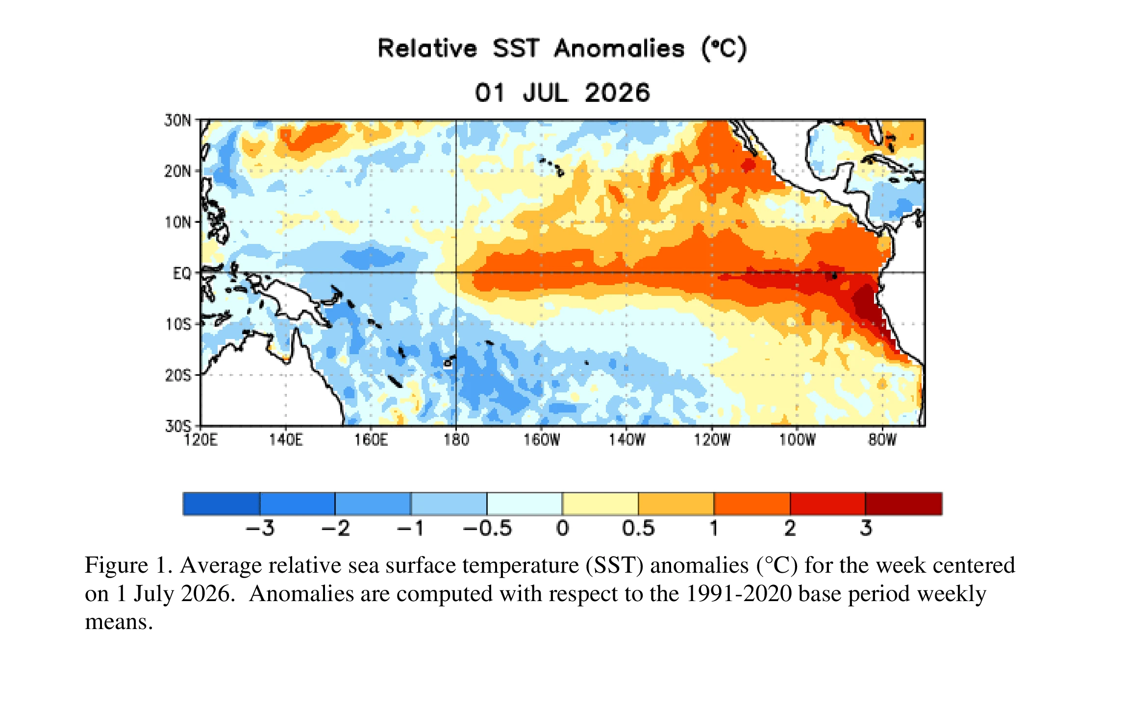 Relative sst anomalies july 1, 2026-NOAA-CPC