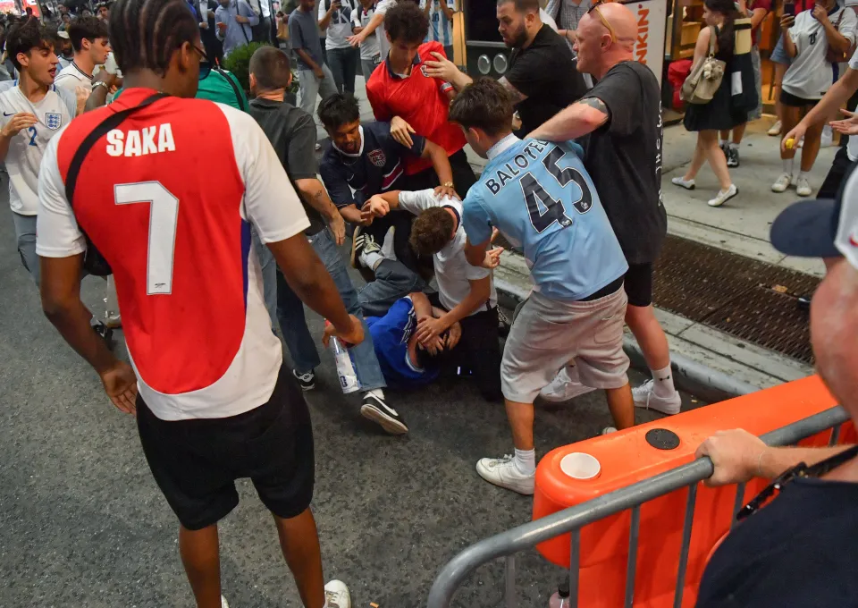 England fans involved in a post-World Cup semi-final defeat punch up