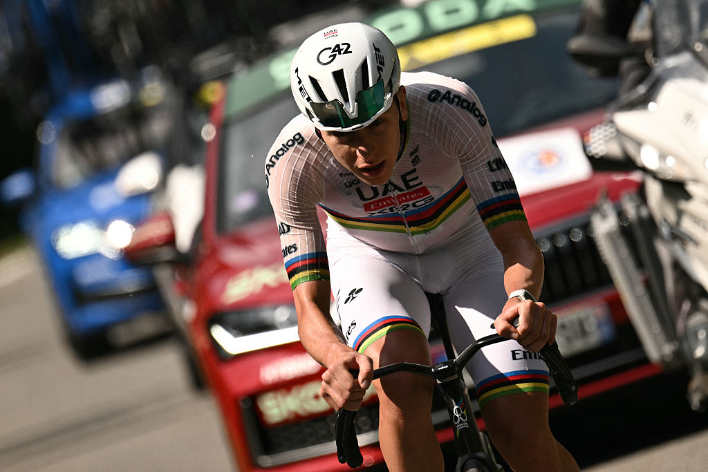 UAE Team Emirates - XRG's Slovenian rider Tadej Pogacar cycles in a lone breakaway in the final kilometers during the 6th stage of the 113th edition of the Tour de France cycling race, 186,2 km between Pau and Gavarnie-G&egrave;dre in the French Pyrenees, on July 9, 2026. (Photo by Jeff PACHOUD / AFP)