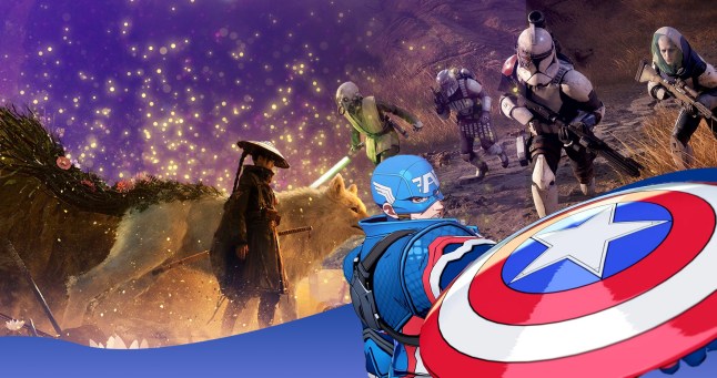 Video game collage of Captain America and characters from Star Wars and Beast of Reincarnation