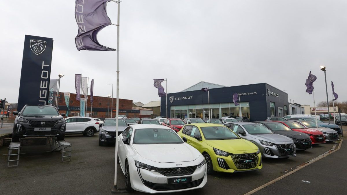 A feature on Motability in Stockton-on-Tees, Teesside. The Peugeot Simon Bailes dealership in Stockton.