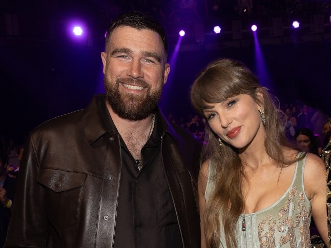 Taylor Swift and Travis Kelce at the 2026 iHeartRadio Music Awards held at Dolby Theatre on March 26, 2026 in Los Angeles, California. (Photo by Christopher Polk/Billboard via Getty Images)