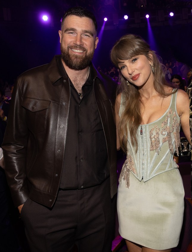 Taylor Swift and Travis Kelce at the 2026 iHeartRadio Music Awards held at Dolby Theatre on March 26, 2026 in Los Angeles, California. (Photo by Christopher Polk/Billboard via Getty Images)
