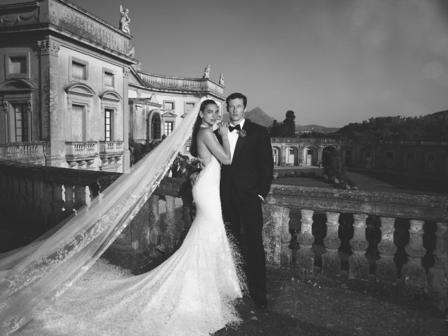Dua Lipa and Callum Turner wedding. Dua Lipa posted images of her wedding in Sicily, on Instagram. Dua is wearing Chanel and Callum's suit is Louis Vuitton. MUST CREDIT @davidsimsofficia / Dua Lipa Instagram
