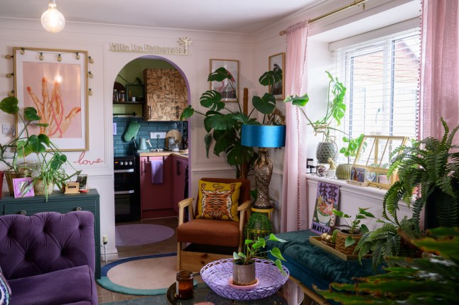 Interior designer Evelyn Lindley inside her one-bedroom flat in Marden, Kent.
